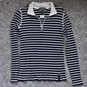 Lauren Ralph Lauren Active Navy White Stripe Sweater XS 100% Cotton